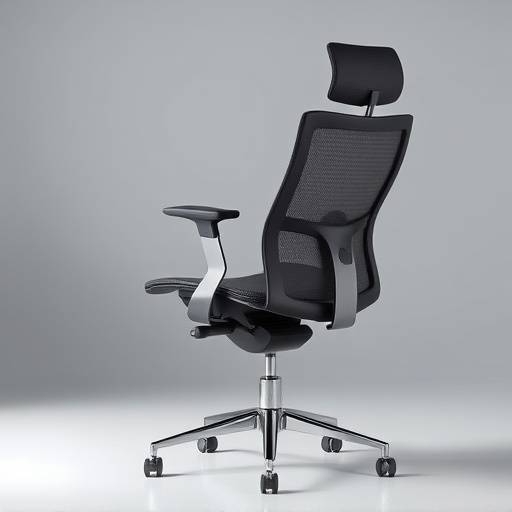 Cadeira de escritório ergonômica com encosto de tela e base cromada.