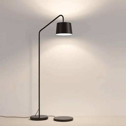 Luminária de chão com design moderno e base de metal preto.